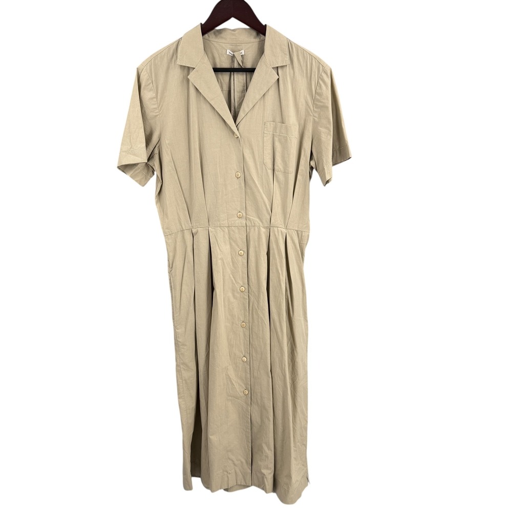 Tomas Maier Short Sleeve Dress Size 8 Beige Midi Cotton Poplin Belted